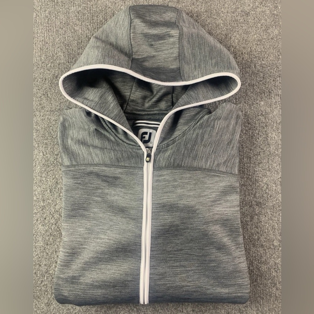 FJ Foot Joy Womens Cotton Blend Full Zip Golf Hoodie Jacket Size L Gray/White